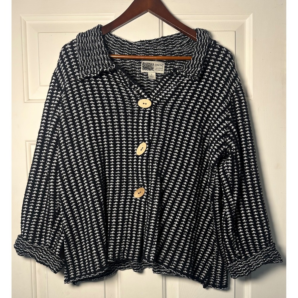 Habitat Clothes To Live In Cardigan Knitted Boho Sweater Women's L Black White‎